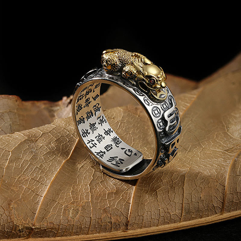 Buddha Stones tibetanas de plata de ley 990 Om Mani Padme Hum PiXiu Dorje Vajra corazón Sutra grabado anillo de riqueza