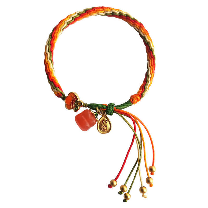 Pulsera de cuerda trenzada con nudo de reencarnación, ágata roja caqui, Buddha Stones