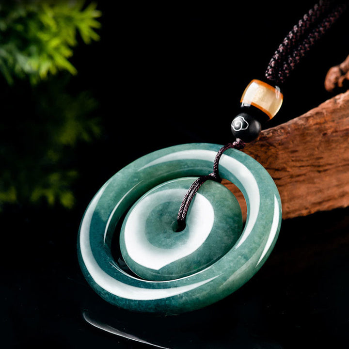 Collar con colgante de jade redondo natural con Buddha Stones, hebilla de paz, suerte y prosperidad