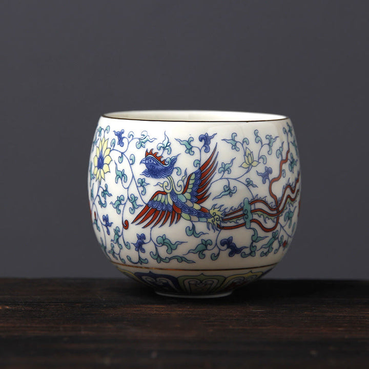 Tazas de té de cerámica con Buddha Stones, Vintage, flor de ciruelo, pino, bambú, Phoenix, Kirin, León, baile