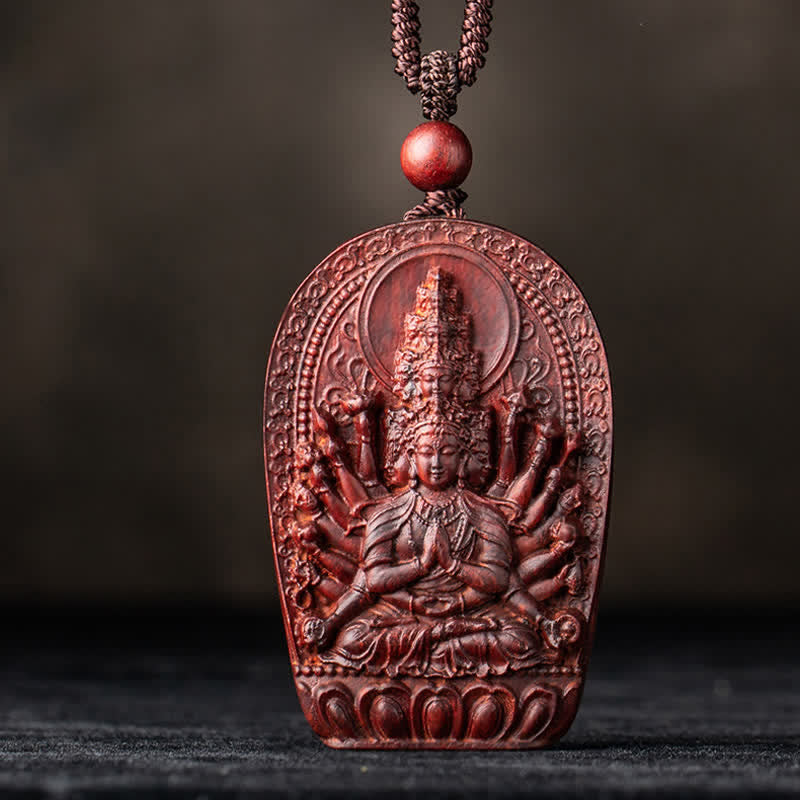 Colgante de collar de protección de loto de sándalo rojo de hoja pequeña de Buda natal del zodiaco chino