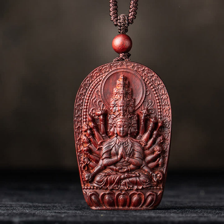 Colgante de collar de protección de loto de sándalo rojo de hoja pequeña de Buda natal del zodiaco chino