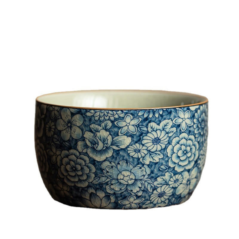 Tazas de té de cerámica con diseño de crisantemo, loto azul, flor de melocotón, Buddha Stones, tazas de té de Kung Fu