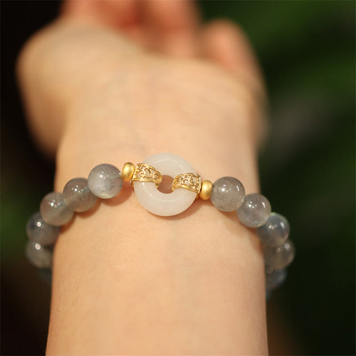Pulsera curativa con hebilla de paz, piedra lunar Natural, Jade Heitan, Buddha Stones