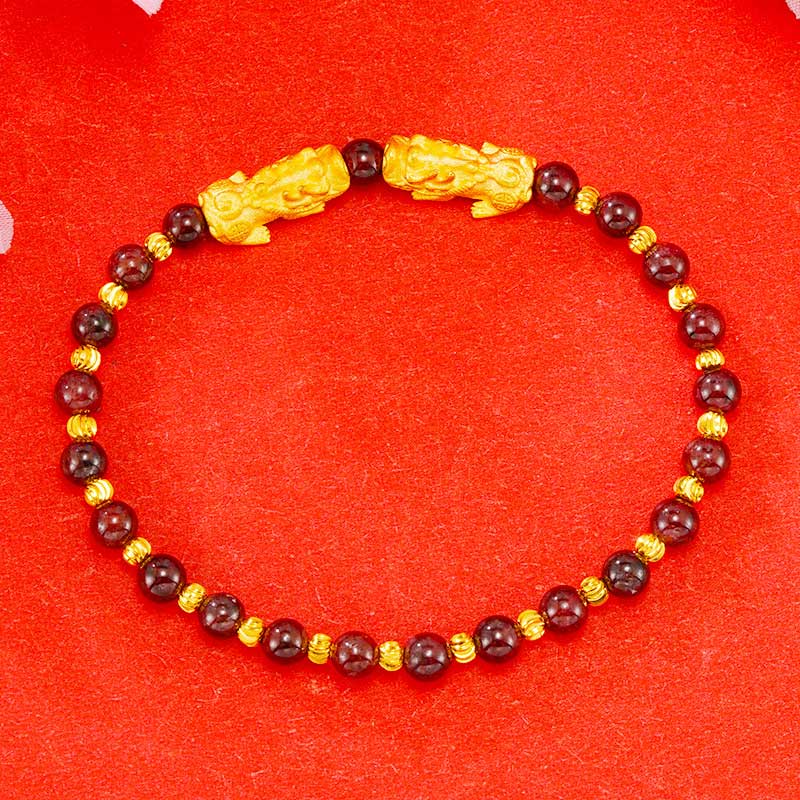 Pulsera de riqueza Pixiu doble dorada galvanizada con Buddha Stones