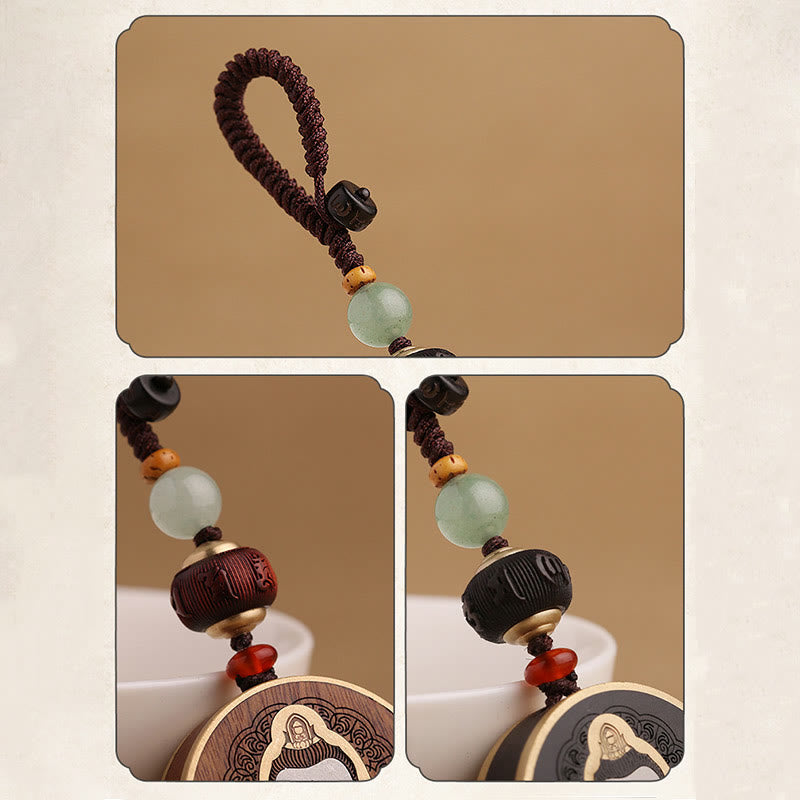 Buddha Stones, madera de ébano, palisandro, Buda Avalokitesvara Om Mani Padme Hum Balance, decoración para llavero de coche