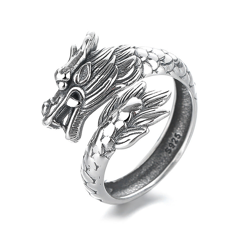 Anillo de metal ajustable con Buddha Stones de plata de ley 925, año del dragón, fuerza de la suerte