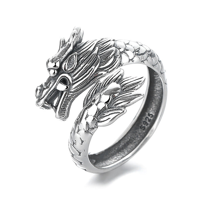 Anillo de metal ajustable con Buddha Stones de plata de ley 925, año del dragón, fuerza de la suerte