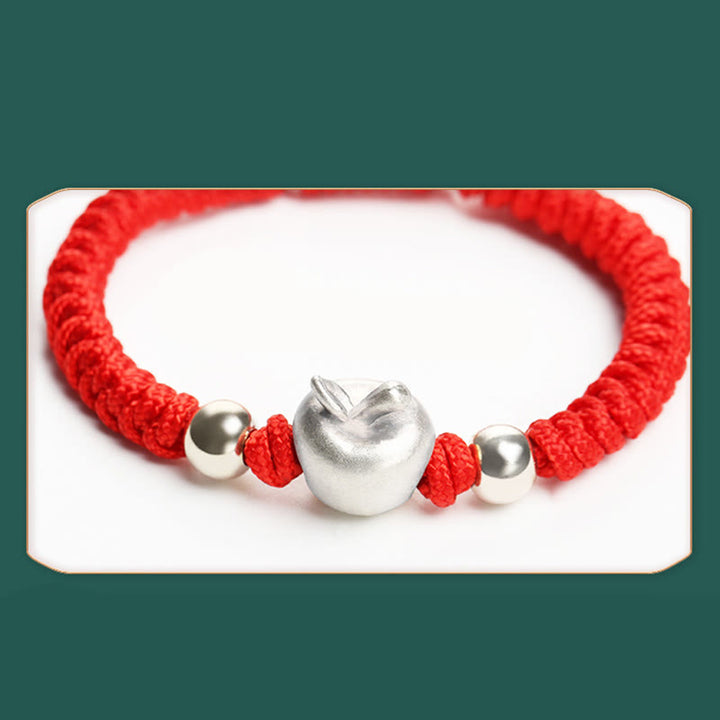 Pulsera para niños hecha a mano con Buddha Stones de plata de ley 999, color rojo manzana, cuerda multicolor, protección de la suerte