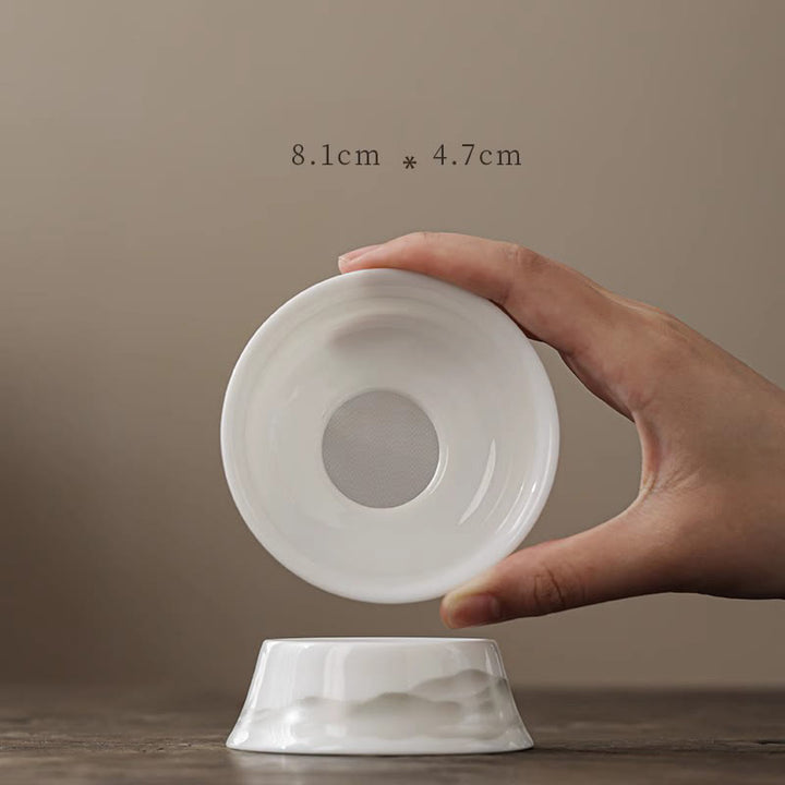 Buddha Stones Pintura De Tinta Vintage Montaña Porcelana Blanca Cerámica Gaiwan Sancai Taza De Té Kung Fu Taza De Té Y Platillo Con Tapa Utensilio De Té Tetera