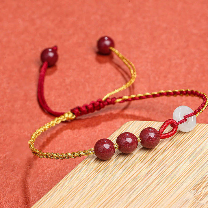 Pulsera de bendición con hebilla de paz de jade cinabrio natural con Buddha Stones