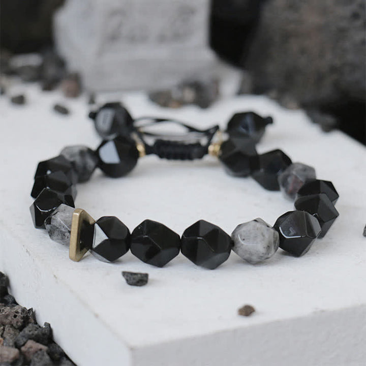 Pulsera de purificación de piedra con brillo negro de obsidiana negra
