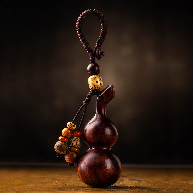 Llavero de protección de la suerte, calabaza de sándalo rojo, hoja pequeña de ébano tibetano