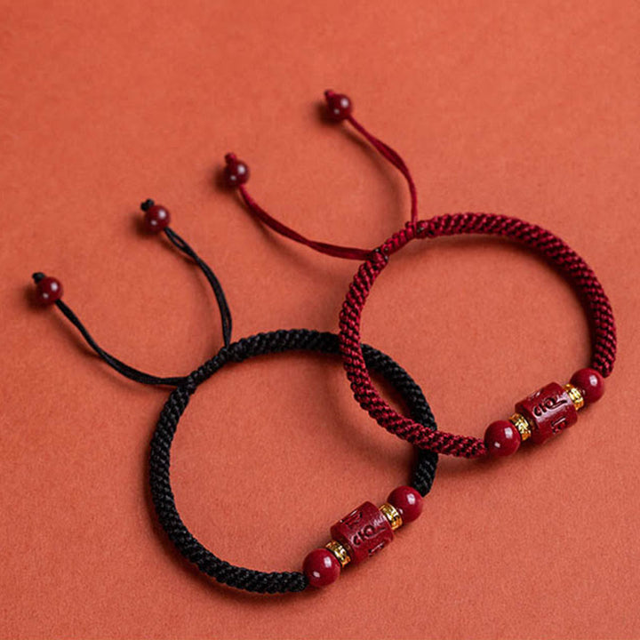 Pulsera trenzada con Buddha Stones, cinabrio del Tíbet, Om Mani Padme Hum, bendición grabada