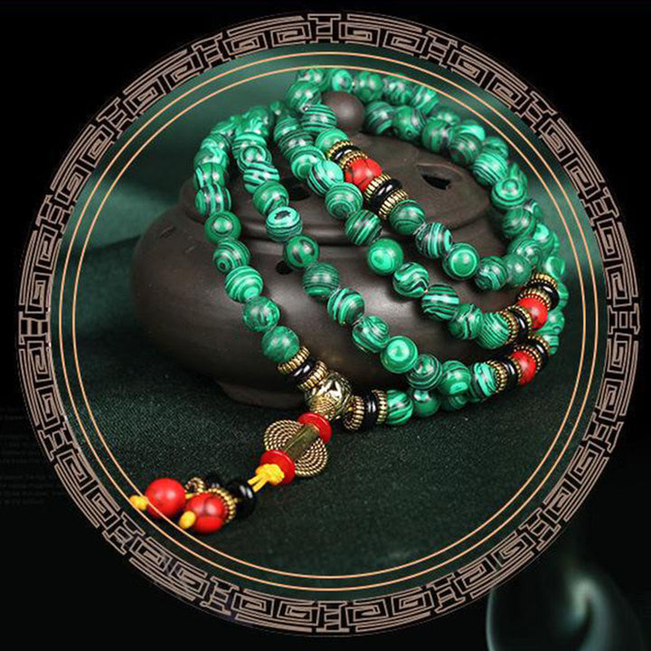 Collar de pulsera de cuentas de malaquita tibetana de Buddha Stones 108 Mala