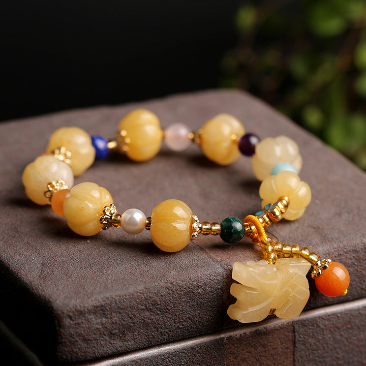 Pulsera de riqueza Pixiu de jade de seda dorada con Buddha Stones