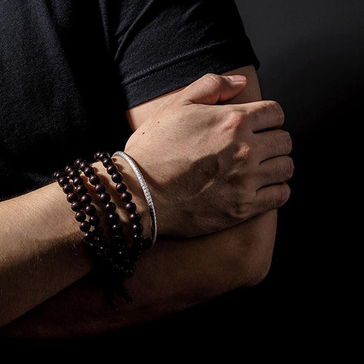 Pulsera de la Suerte de Cobre Blanco Sutra del Corazón Tibetano con Buddha Stones