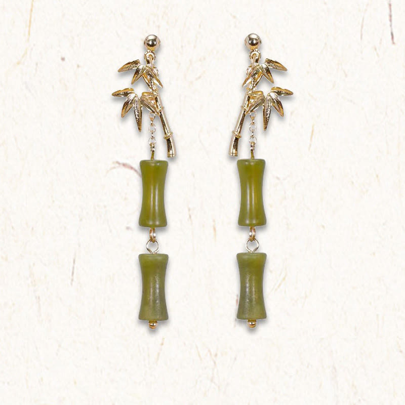 Pendientes colgantes de hoja de bambú, peridoto natural, oro chapado en cobre, postes de plata de ley 925 con Buddha Stones