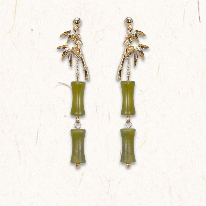 Pendientes colgantes de hoja de bambú, peridoto natural, oro chapado en cobre, postes de plata de ley 925 con Buddha Stones