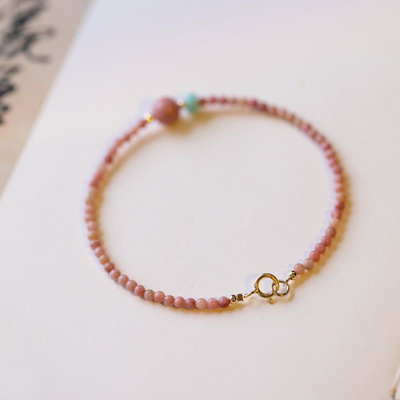Pulsera de cadena de energía amorosa de rodonita natural chapada en oro de 14 quilates con Buddha Stones