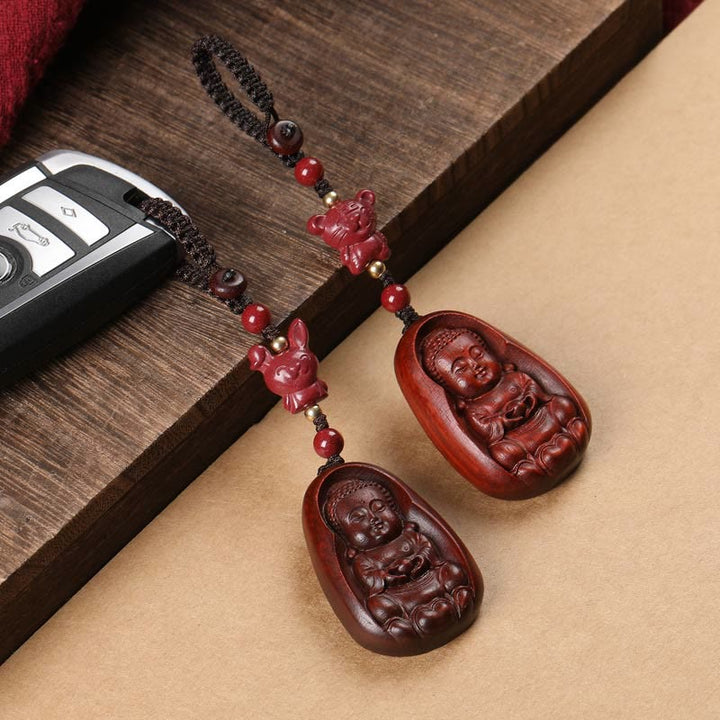 Llavero de protección con amuleto del zodiaco chino, Buddha Stones , hoja pequeña, sándalo rojo, Buda, cinabrio