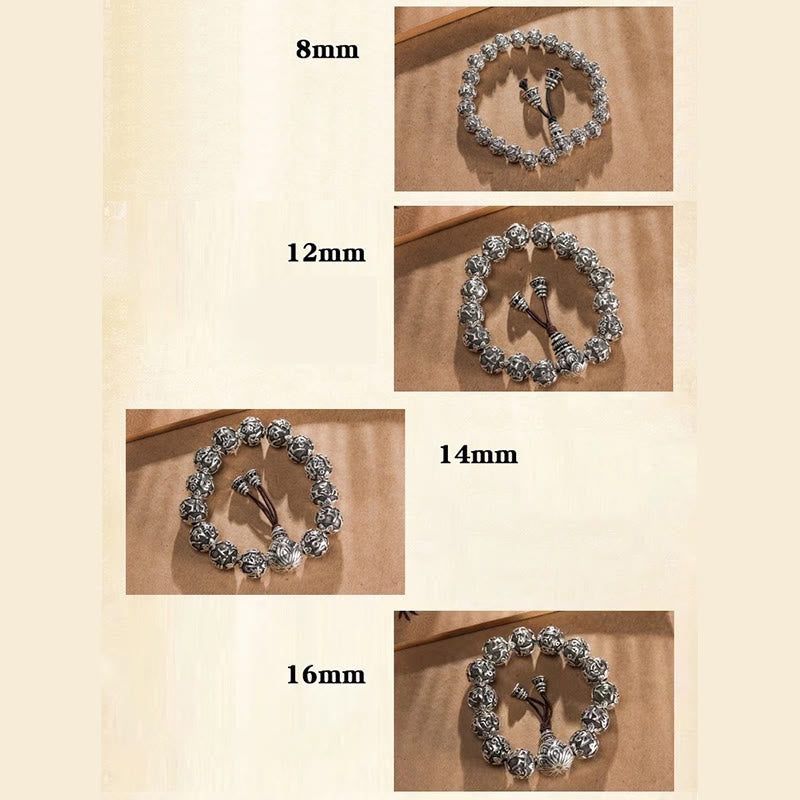 Pulsera de amuleto de cuentas de aleación tallada Om Mani Padme Hum tibetano con Buddha Stones