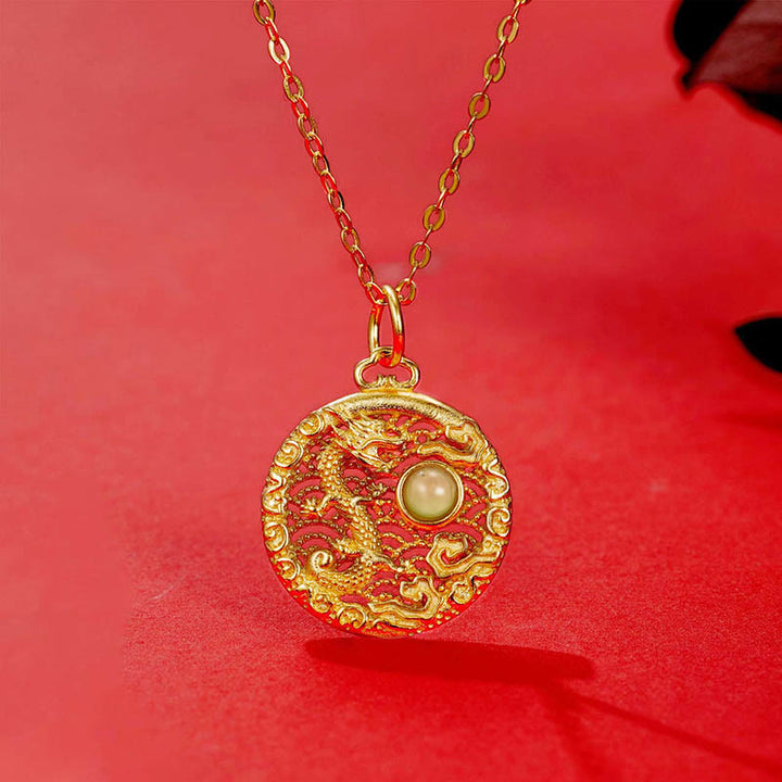 Buddha Stones de Plata de Ley 925, colgante de collar de la suerte con incrustaciones de Jade hetiano, nubes propicias, Año del Dragón