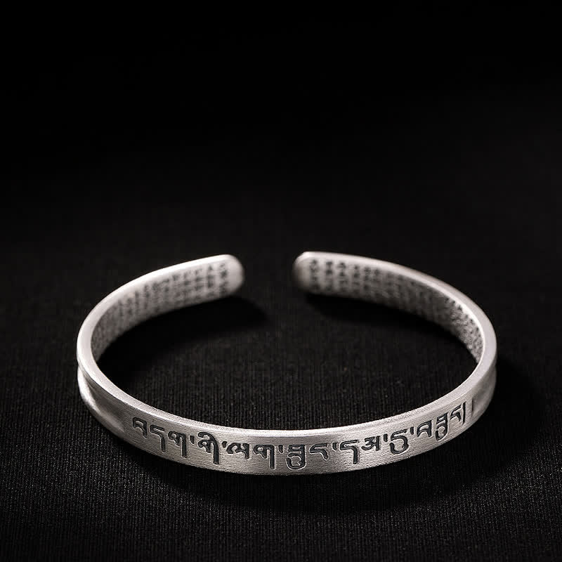 Pulsera de protección Sutra de corazón con seis palabras verdaderas de plata de ley 999 con Buddha Stones