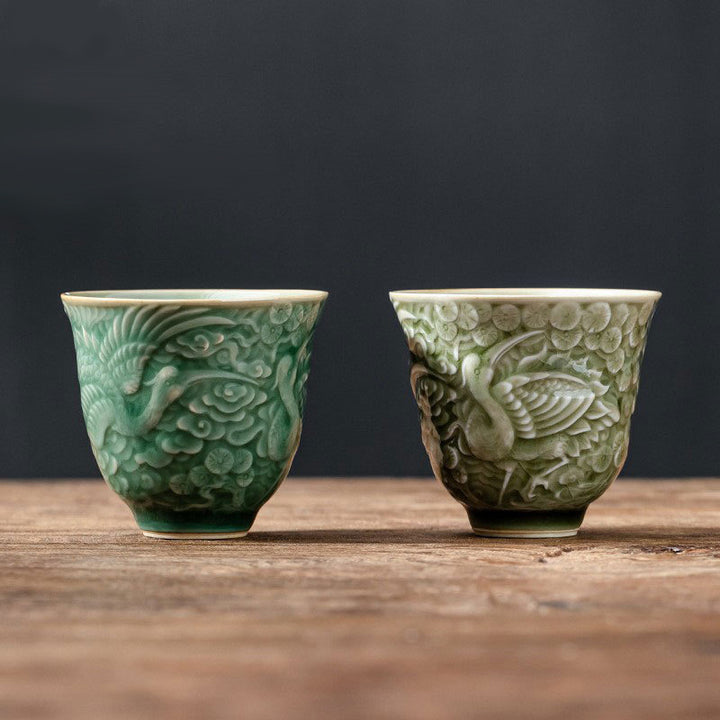 Taza de té de cerámica de pino con grulla de Buddha Stones , taza de té de Kung Fu, 80ml