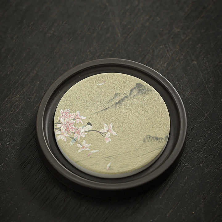 Buddha Stones, flor de ciruelo, corazón de melocotón, Sutra, níspero, Magnolia, caqui, tapete para Taza de cerámica, posavasos, tapete para té Kung Fu