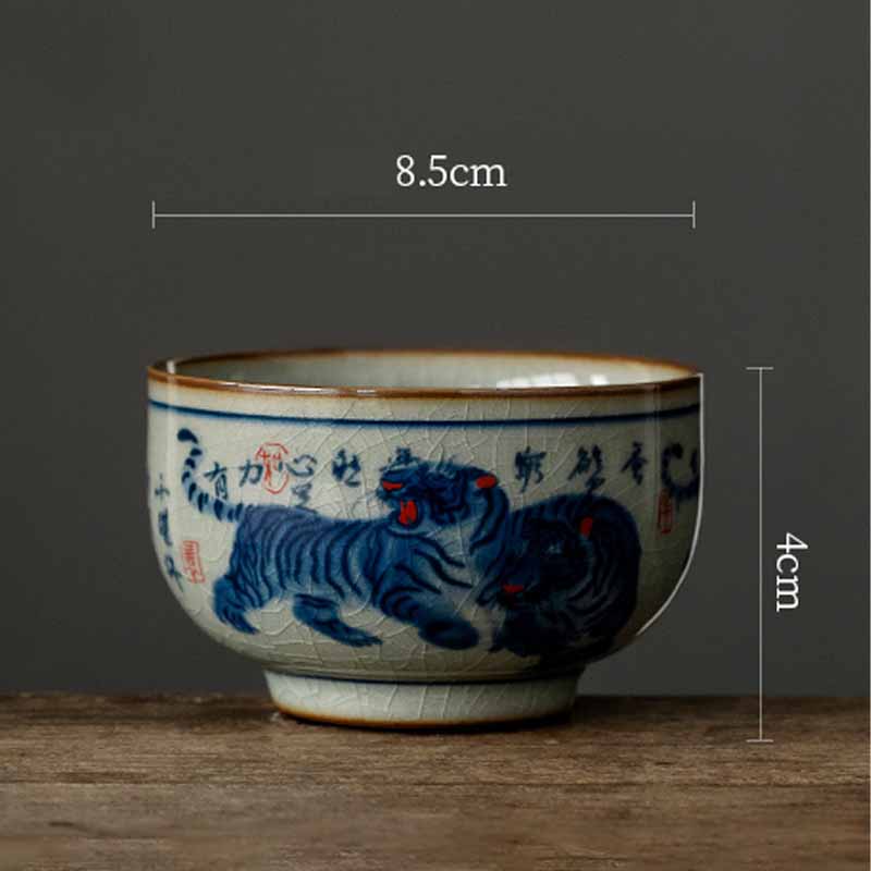 Buddha Stones Jingdezhen pintado a mano lindo tigre taza de té de cerámica Kung Fu taza de té tazón 140ml