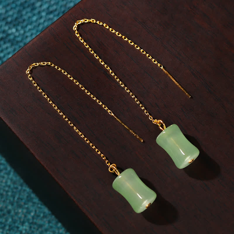 Pendientes colgantes de la suerte con diseño de bambú y jade de Buddha Stones