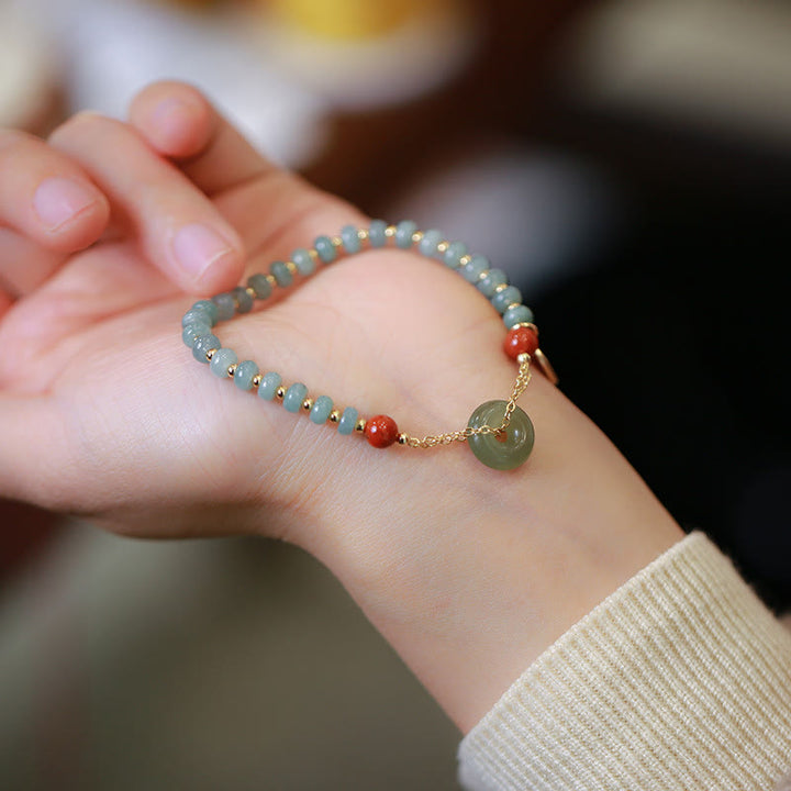 Pulsera de la suerte con hebilla de la paz, ágata roja, Jade Hetian Natural, Buddha Stones