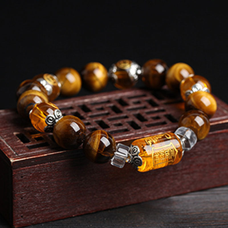 Pulsera de prosperidad y fortuna con cuentas de ojo de tigre y Buddha Stones