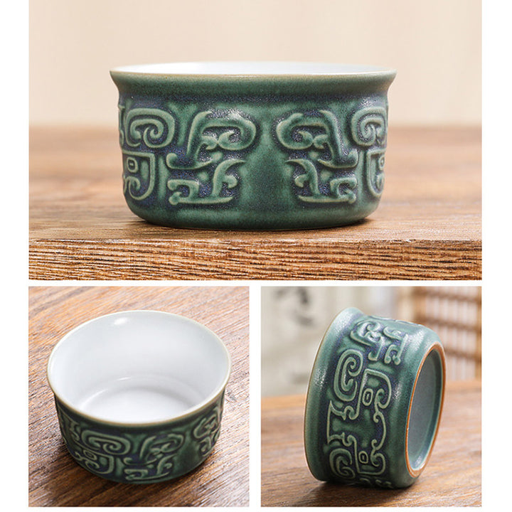 Taza de té de cerámica Kung Fu con bolsa, Buddha Stones , Sanxingdui