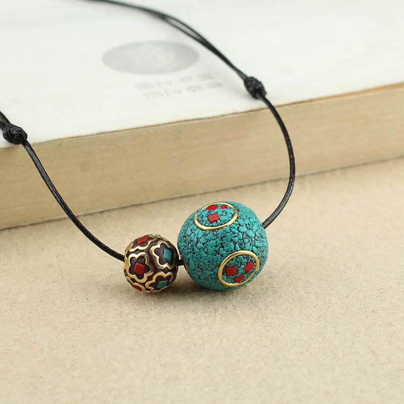 Colgante de collar de fuerza de protección de cuentas dobles de turquesa tibetana con Buddha Stones - image 2
