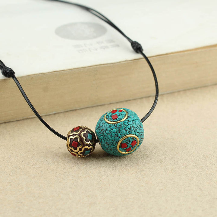 Colgante de collar de fuerza de protección de cuentas dobles de turquesa tibetana con Buddha Stones - image 2