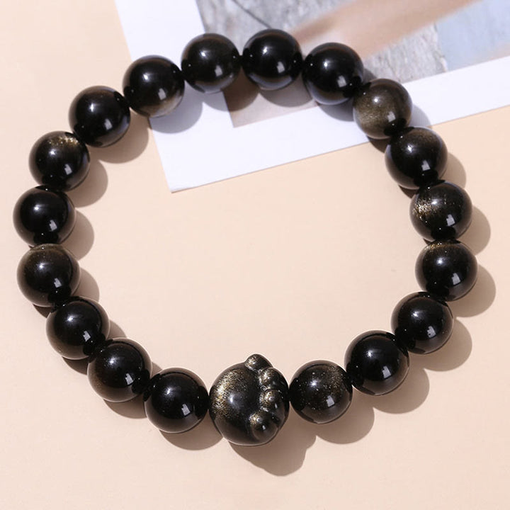 Buddha Stones Oro Natural Brillo Obsidiana Plata Brillo Obsidiana Linda Pata de Gato Garra Riqueza Pulsera - image 3