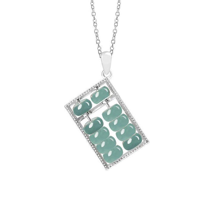 Collar con colgante de plata de ley 925 con Buddha Stones, diseño de ábaco de jade natural