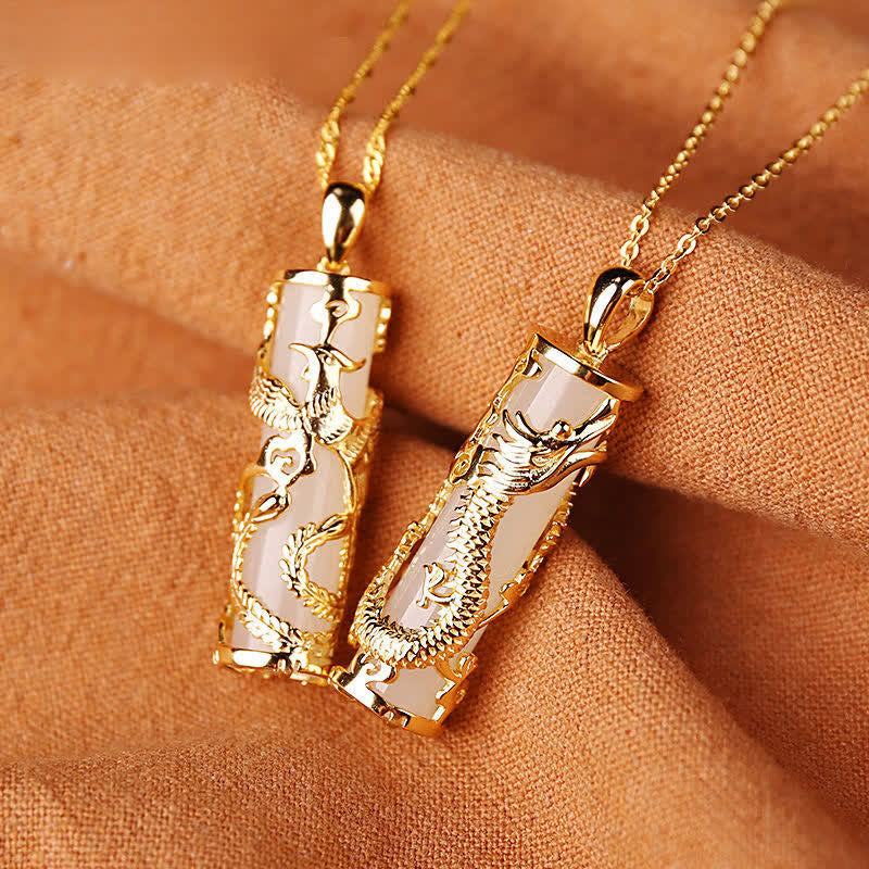 Buddha Stones Jade Dragón Fénix Cobre Bendición Armonía Collar Colgante - image 8