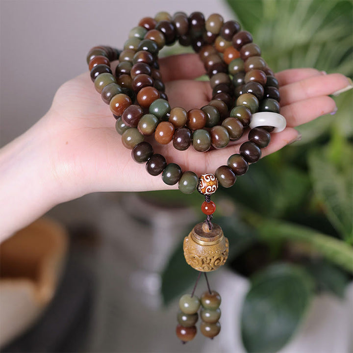 Buddha Stones 108 cuentas Mala Color Dunhuang semilla Bodhi cuenta Dzi mantener alejados los espíritus malignos pulsera
