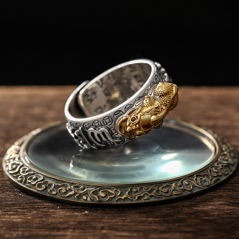 Buddha Stones tibetanas de plata de ley 990 Om Mani Padme Hum PiXiu Dorje Vajra corazón Sutra grabado anillo de riqueza