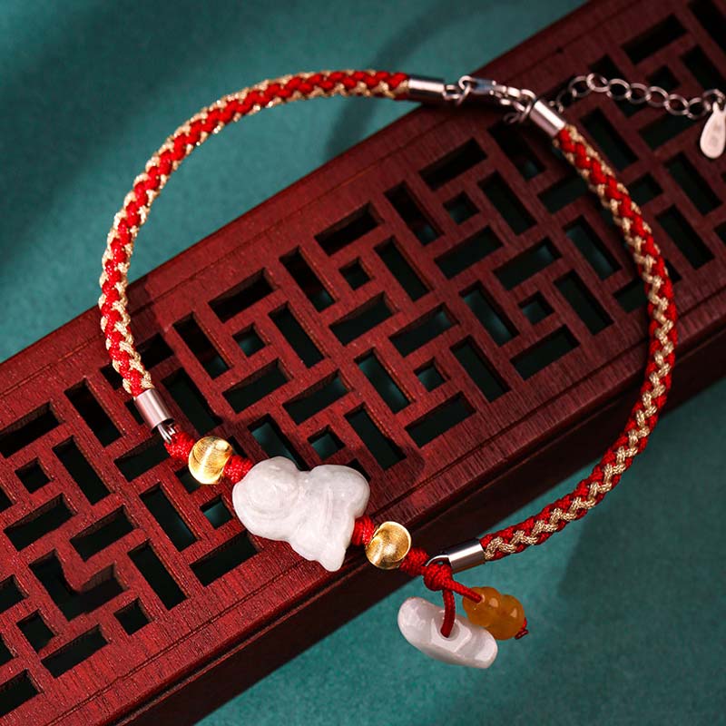 Tobillera con pulsera de hilo rojo de prosperidad de Jade del zodíaco chino con Buddha Stones