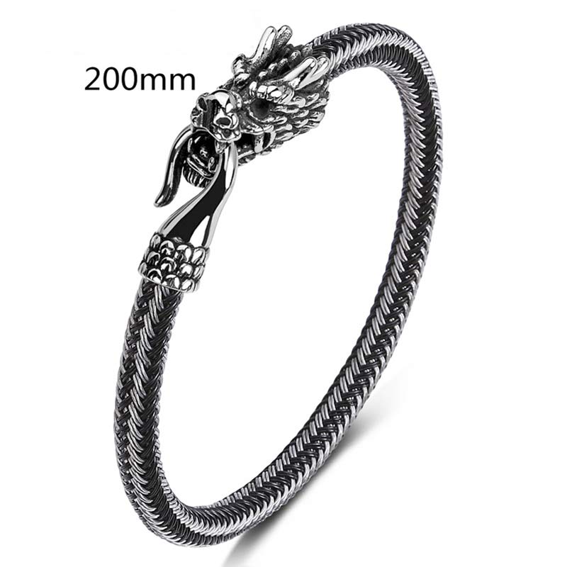 Pulsera de la suerte con protección de acero titanio y dragón de Buddha Stones - Blanco y negro - 200 mm - image 31