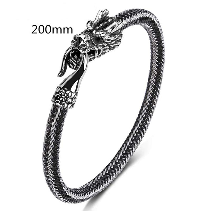 Pulsera de la suerte con protección de acero titanio y dragón de Buddha Stones - Blanco y negro - 200 mm - image 31