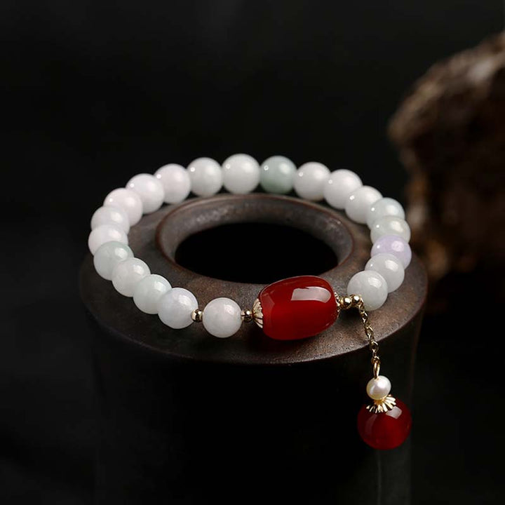 Pulsera de protección de ágata de jade blanco natural con Buddha Stones