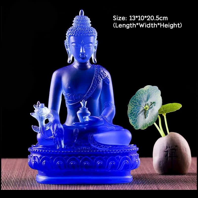 Buda medicinal hecho a mano Liuli Crystal Art Piece estatua de compasión decoración de oferta en casa y oficina - 13*10*20,5 cm - Buda de la Medicina - image 11