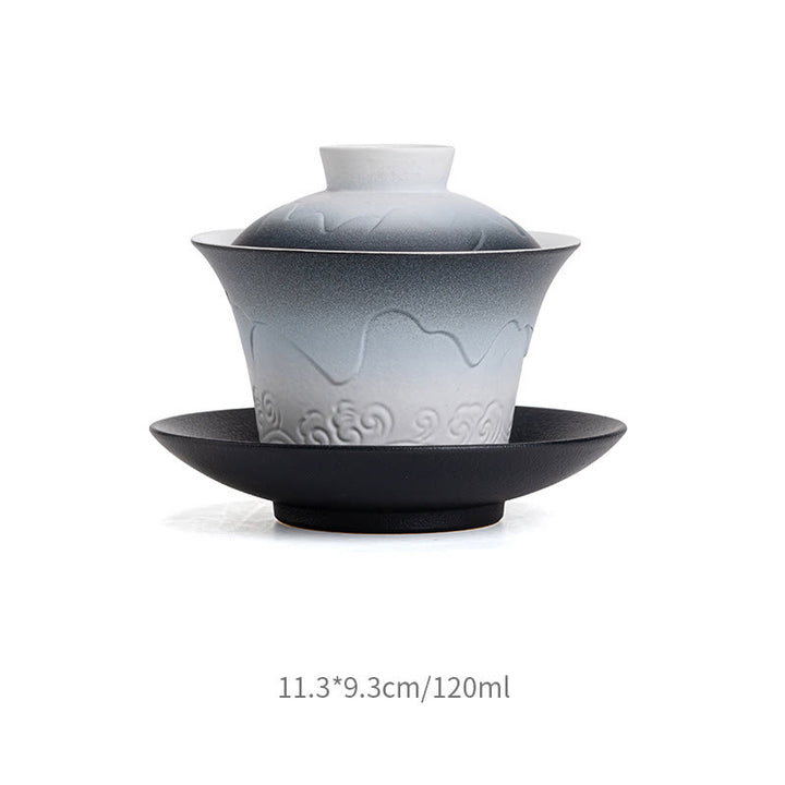 Taza de té de cerámica con gradiente de olas del mar, Retro Azul de Buddha Stones , Gaiwan Sancai, taza de té de Kung Fu y platillo con tapa