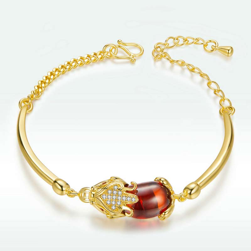 Pulsera de la suerte de la riqueza PiXiu de ágata roja dorada FengShui