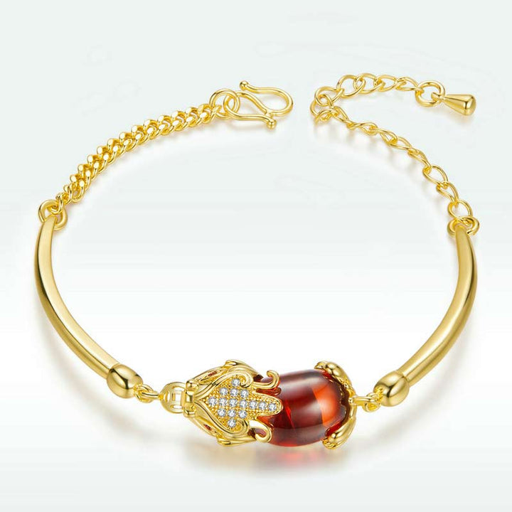 Pulsera de la suerte de la riqueza PiXiu de ágata roja dorada FengShui